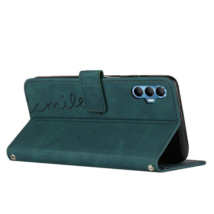 For Tecno Spark 8 Pro Skin Feel Heart Pattern Leather Phone Case With Lanyard(Green) by buy2fix