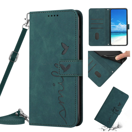 For Xiaomi Redmi Note 9T Skin Feel Heart Pattern Leather Phone Case with Lanyard(Green) - Xiaomi Cases by buy2fix | Online Shopping UK | buy2fix