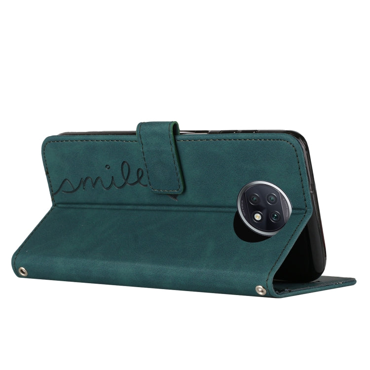 For Xiaomi Redmi Note 9T Skin Feel Heart Pattern Leather Phone Case with Lanyard(Green) - Xiaomi Cases by buy2fix | Online Shopping UK | buy2fix