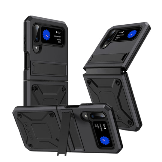 For Samsung Galaxy Z Flip4 Metal Shock-proof Phone Case With Holder(Black)