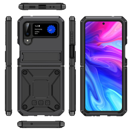 For Samsung Galaxy Z Flip4 Metal Shock-proof Phone Case With Holder(Black) - Galaxy Z Flip4 5G Cases by buy2fix | Online Shopping UK | buy2fix