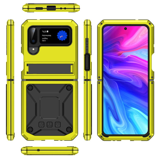 For Samsung Galaxy Z Flip4 Metal Shock-proof Phone Case With Holder(Yellow) - Galaxy Z Flip4 5G Cases by buy2fix | Online Shopping UK | buy2fix
