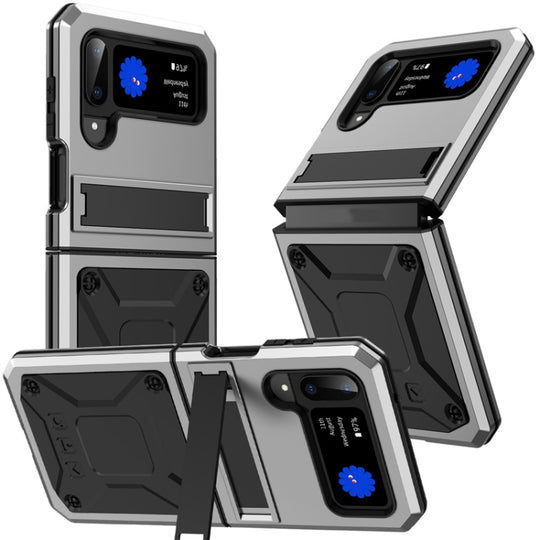Pour Samsung Galaxy Z Flip4 Étui de téléphone résistant aux chocs en métal avec support (argent)