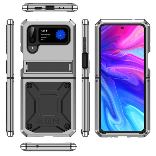 For Samsung Galaxy Z Flip4 Metal Shock-proof Phone Case With Holder(Silver) - Galaxy Z Flip4 5G Cases by buy2fix | Online Shopping UK | buy2fix