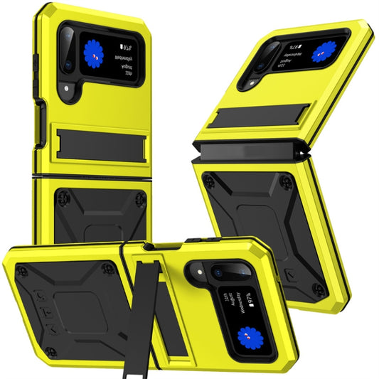 For Samsung Galaxy Z Flip3 5G Metal Shock-proof Phone Case With Holder(Yellow) by buy2fix