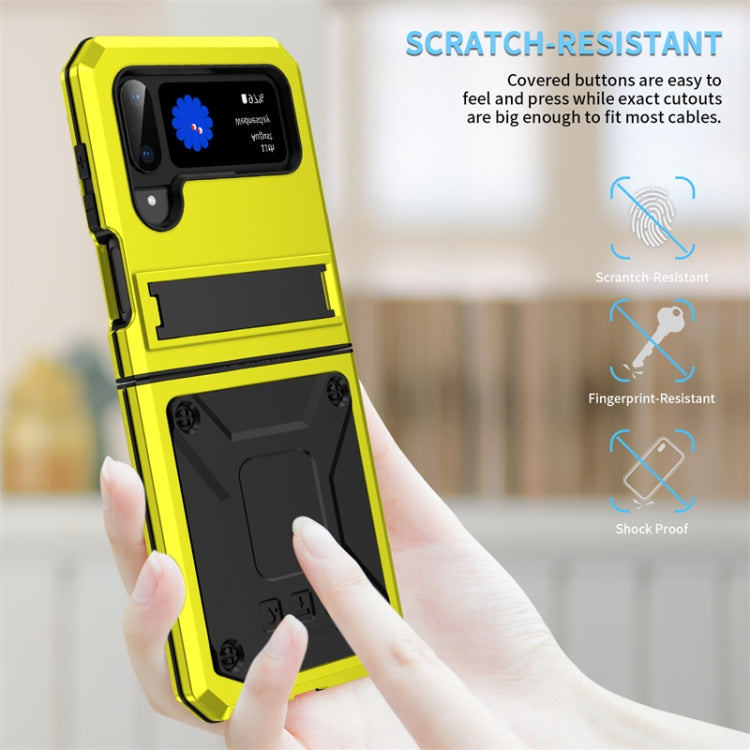 For Samsung Galaxy Z Flip3 5G Metal Shock-proof Phone Case With Holder(Yellow) by buy2fix