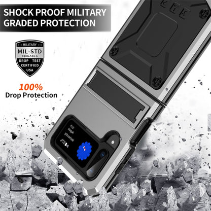 For Samsung Galaxy Z Flip3 5G Metal Shock-proof Phone Case With Holder(Silver) by buy2fix