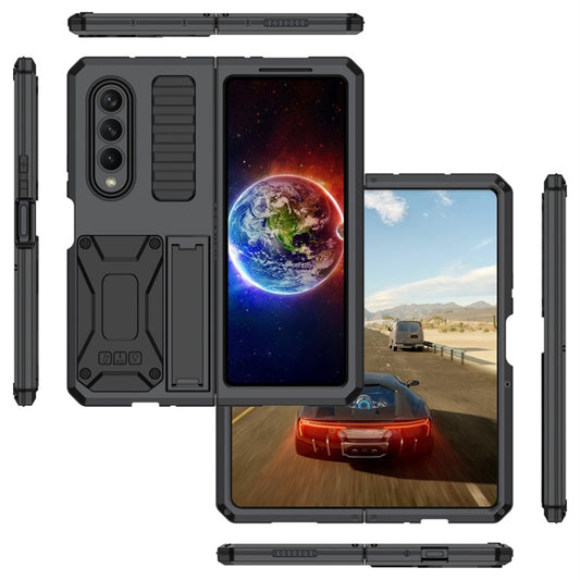 For Samsung Galaxy Z Fold4 Metal Shock-proof Phone Case With Holder(Black) - Galaxy Z Fold4 5G Cases by buy2fix | Online Shopping UK | buy2fix