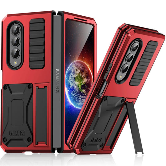 For Samsung Galaxy Z Fold4 Metal Shock-proof Phone Case With Holder(Red)