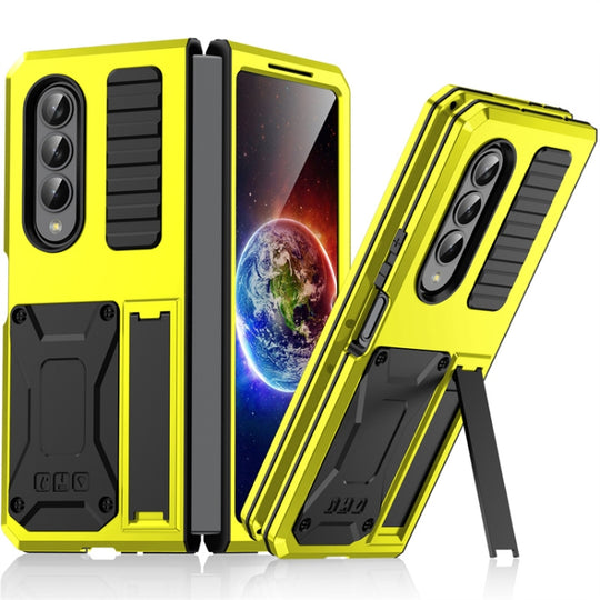 For Samsung Galaxy Z Fold4 Metal Shock-proof Phone Case With Holder(Yellow)