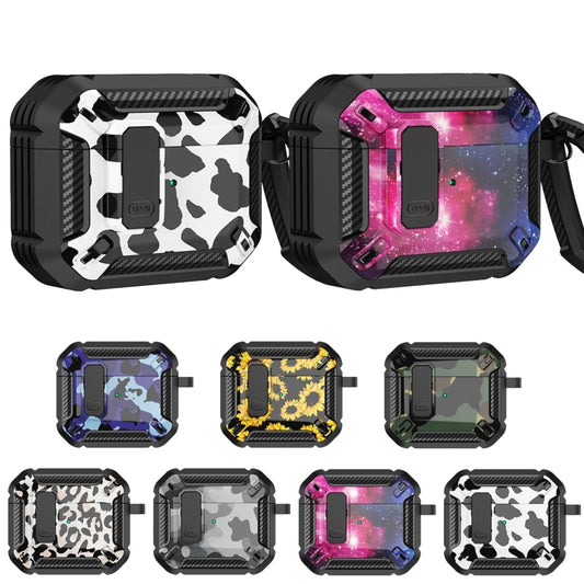 Two-Tone Printed Earphone Case with Switch Lock & Carabiner For AirPods Pro(Black + Camouflage Gray) - For AirPods Pro by buy2fix | Online Shopping UK | buy2fix