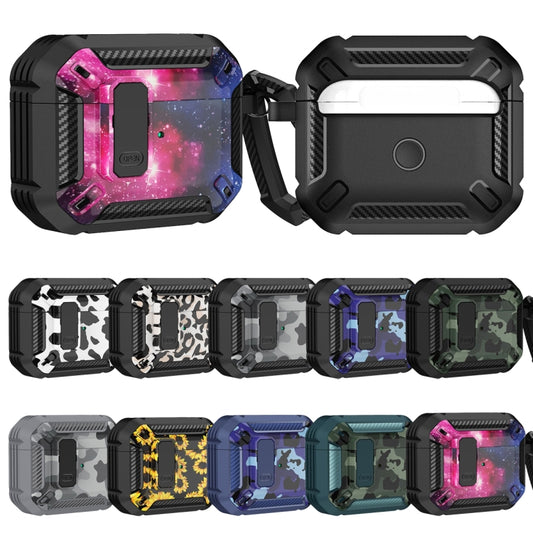 Two-Tone Printed Earphone Case with Switch Lock & Carabiner For AirPods 3(Black + Camouflage Green) - For AirPods 3 by buy2fix | Online Shopping UK | buy2fix