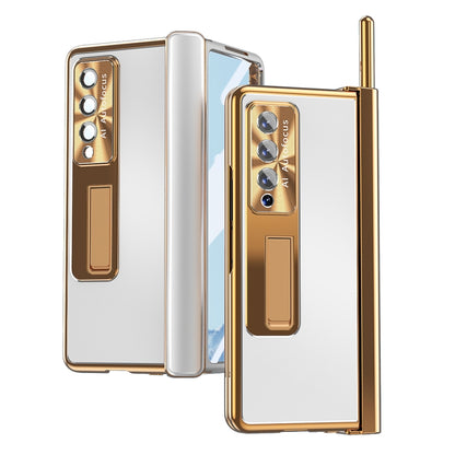 For Samsung Galaxy Z Fold3 5G Aluminum Alloy Double Hinge Shockproof Phone Protective Case(Silver Gold) by buy2fix