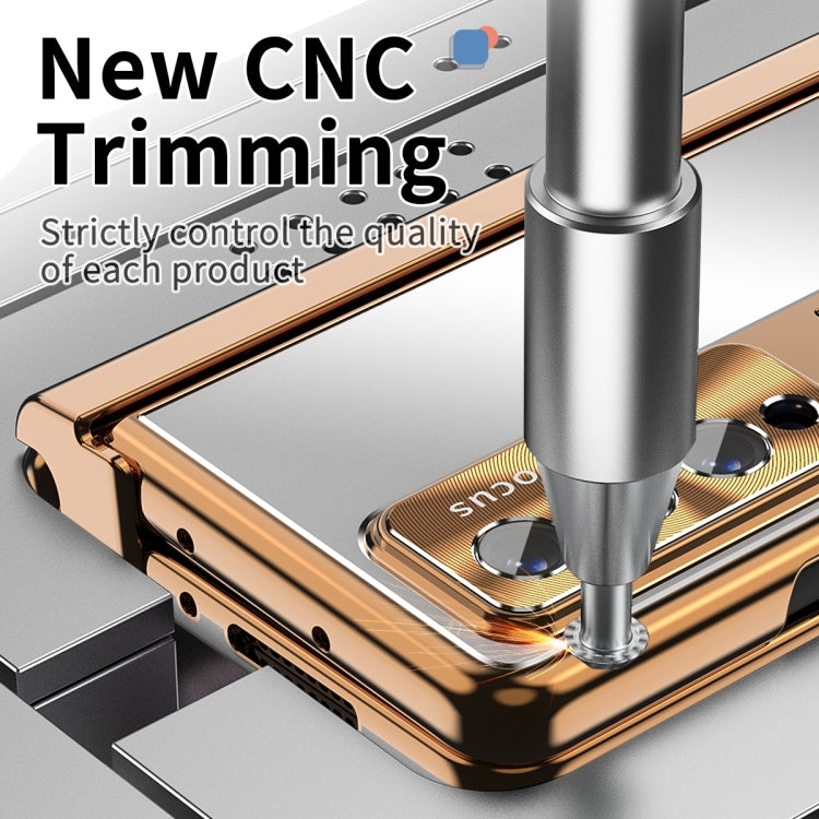 For Samsung Galaxy Z Fold3 5G Aluminum Alloy Double Hinge Shockproof Phone Protective Case(Silver Gold) by buy2fix