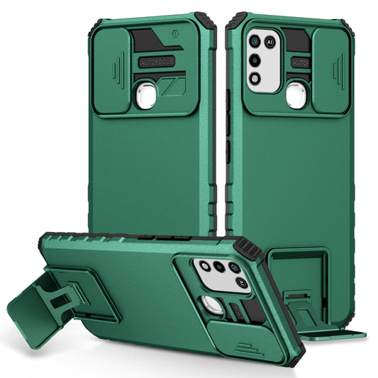 For Infinix Hot 10 Play/11 Play Stereoscopic Holder Sliding Camshield Phone Case(Green) - Infinix Cases by buy2fix | Online Shopping UK | buy2fix