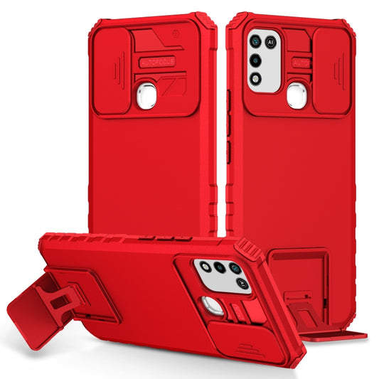For Infinix Hot 10 Play/11 Play Stereoscopic Holder Sliding Camshield Phone Case(Red) - Infinix Cases by buy2fix | Online Shopping UK | buy2fix