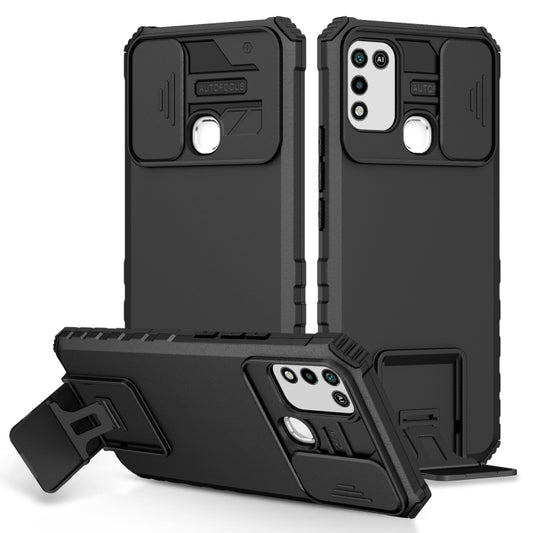 For Infinix Hot 10 Play/11 Play Stereoscopic Holder Sliding Camshield Phone Case(Black) - Infinix Cases by buy2fix | Online Shopping UK | buy2fix