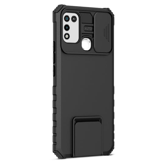 For Infinix Hot 10 Play/11 Play Stereoscopic Holder Sliding Camshield Phone Case(Black) - Infinix Cases by buy2fix | Online Shopping UK | buy2fix