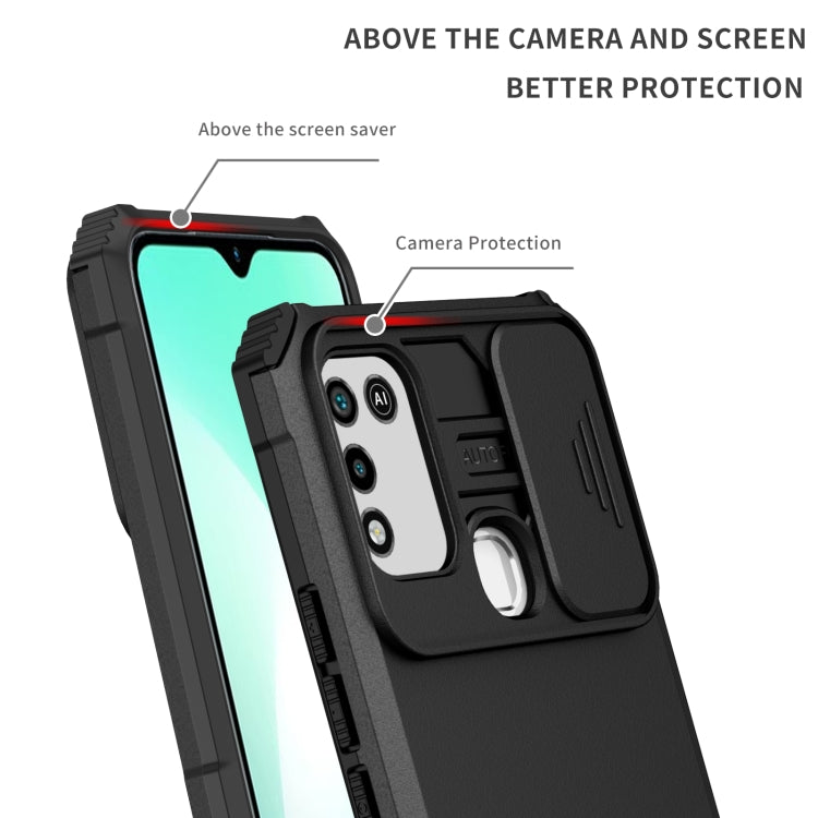 For Infinix Hot 10 Play/11 Play Stereoscopic Holder Sliding Camshield Phone Case(Black) - Infinix Cases by buy2fix | Online Shopping UK | buy2fix