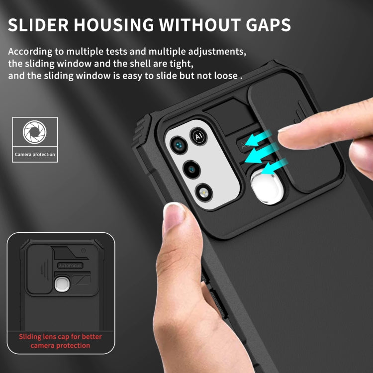 For Infinix Hot 10 Play/11 Play Stereoscopic Holder Sliding Camshield Phone Case(Black) - Infinix Cases by buy2fix | Online Shopping UK | buy2fix