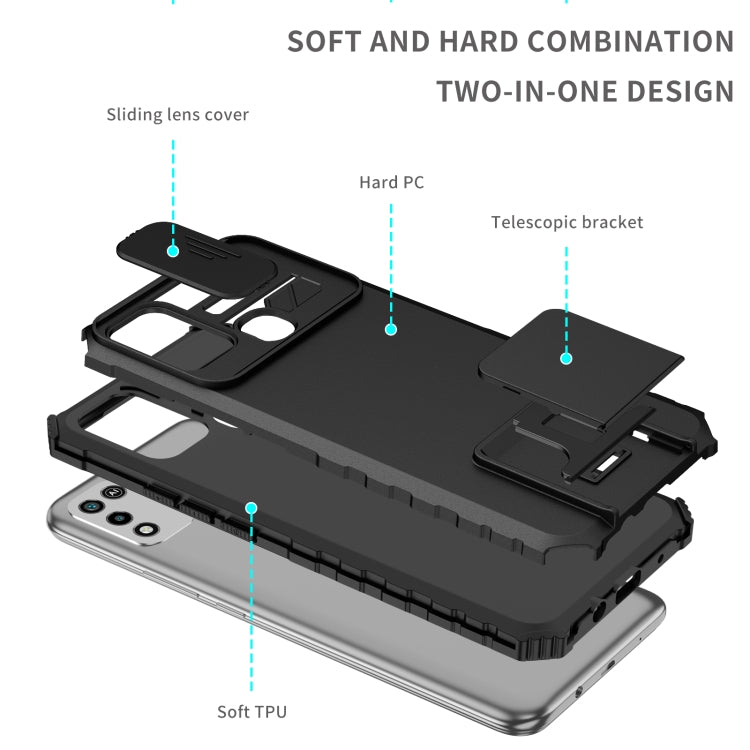 For Infinix Hot 10 Play/11 Play Stereoscopic Holder Sliding Camshield Phone Case(Black) - Infinix Cases by buy2fix | Online Shopping UK | buy2fix
