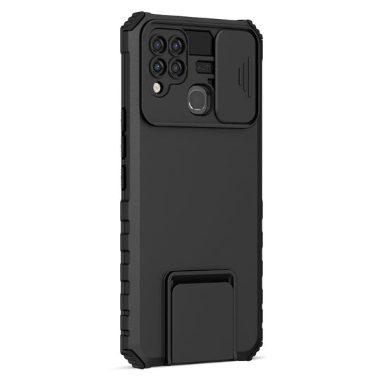 For Infinix Hot 10s Stereoscopic Holder Sliding Camshield Phone Case(Black) - Infinix Cases by buy2fix | Online Shopping UK | buy2fix