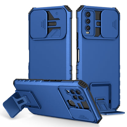 For vivo Y20 Stereoscopic Holder Sliding Camshield Phone Case(Blue) - vivo Cases by buy2fix | Online Shopping UK | buy2fix