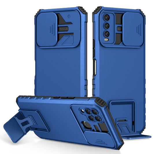 For vivo Y20 Stereoscopic Holder Sliding Camshield Phone Case(Blue) - vivo Cases by buy2fix | Online Shopping UK | buy2fix