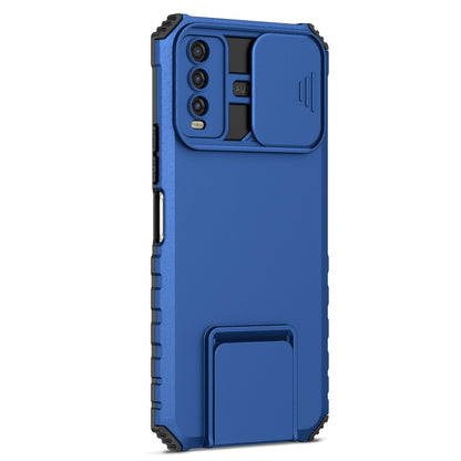 For vivo Y20 Stereoscopic Holder Sliding Camshield Phone Case(Blue) - vivo Cases by buy2fix | Online Shopping UK | buy2fix