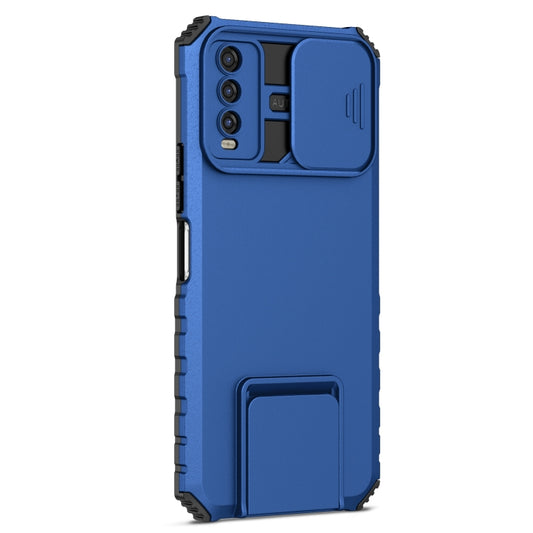 For vivo Y20 Stereoscopic Holder Sliding Camshield Phone Case(Blue) - vivo Cases by buy2fix | Online Shopping UK | buy2fix