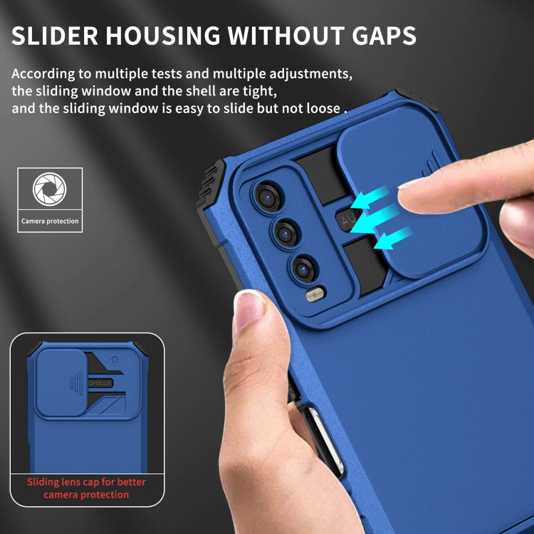 For vivo Y20 Stereoscopic Holder Sliding Camshield Phone Case(Blue) - vivo Cases by buy2fix | Online Shopping UK | buy2fix