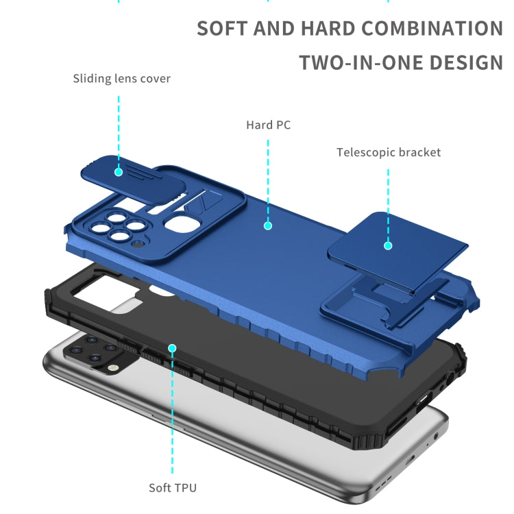 For vivo Y20 Stereoscopic Holder Sliding Camshield Phone Case(Blue) - vivo Cases by buy2fix | Online Shopping UK | buy2fix