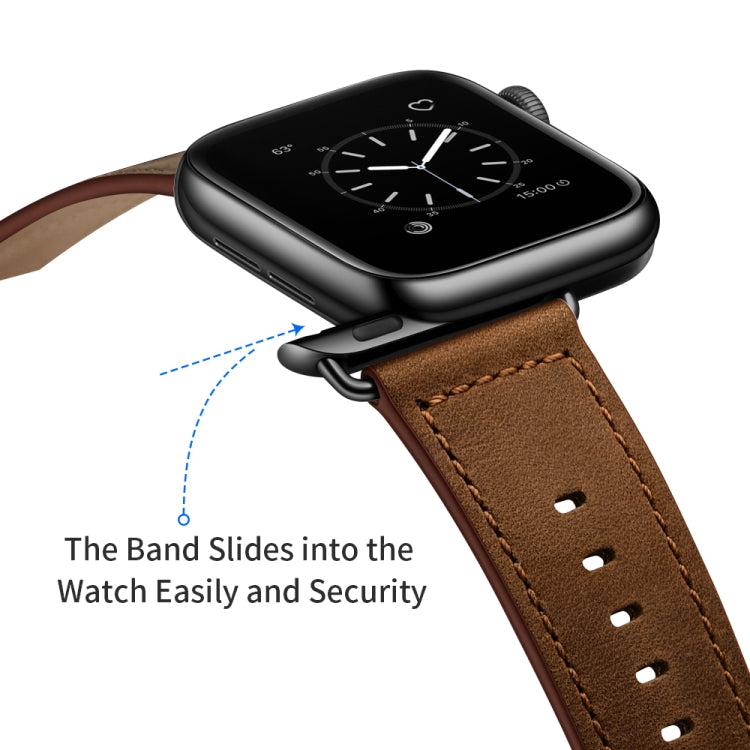 Genuine Leather Watch Band For Apple Watch Series 9&8&7 41mm / SE 3&SE 2&6&SE&5&4 40mm / 3&2&1 38mm(Dark Brown Crazy Horse Texture) - Watch Bands by buy2fix | Online Shopping UK | buy2fix