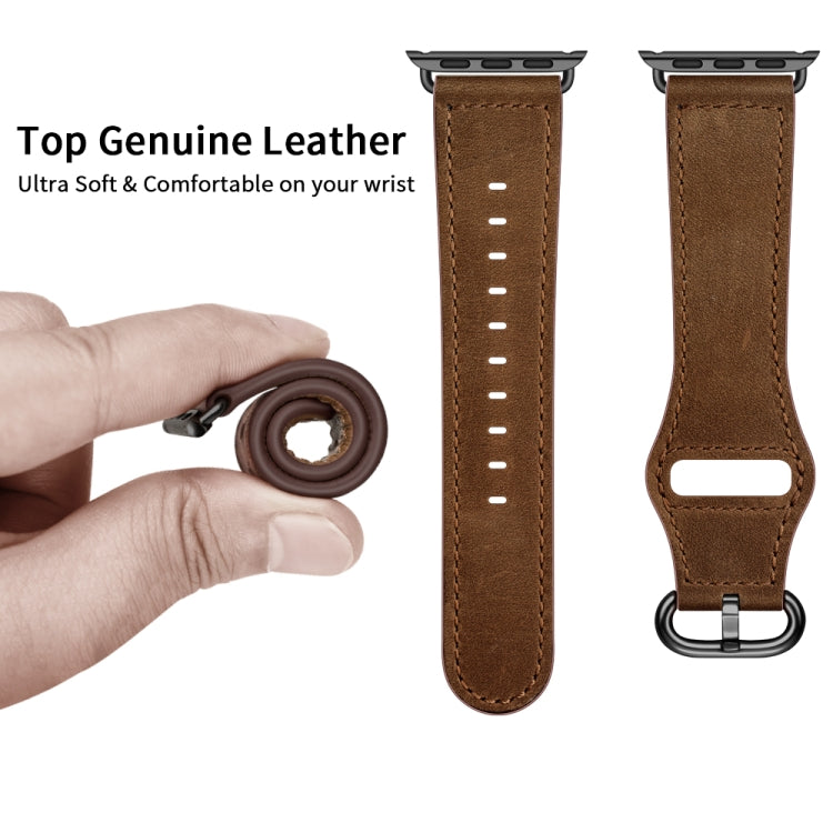 Genuine Leather Watch Band For Apple Watch Series 9&8&7 41mm / SE 3&SE 2&6&SE&5&4 40mm / 3&2&1 38mm(Dark Brown Crazy Horse Texture) - Watch Bands by buy2fix | Online Shopping UK | buy2fix