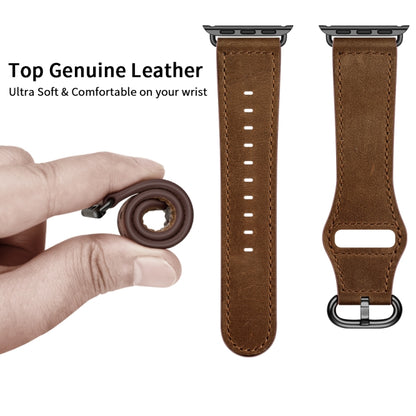 Genuine Leather Watch Band For Apple Watch Series 9&8&7 41mm / SE 3&SE 2&6&SE&5&4 40mm / 3&2&1 38mm(Dark Brown Crazy Horse Texture) - Watch Bands by buy2fix | Online Shopping UK | buy2fix
