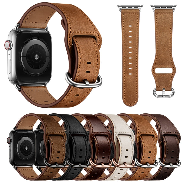 Genuine Leather Watch Band For Apple Watch Series 9&8&7 41mm / SE 3&SE 2&6&SE&5&4 40mm / 3&2&1 38mm(Dark Brown Crazy Horse Texture) - Watch Bands by buy2fix | Online Shopping UK | buy2fix