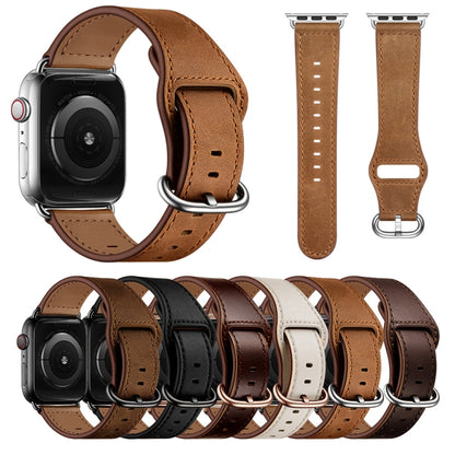 Genuine Leather Watch Band For Apple Watch Series 9&8&7 41mm / SE 3&SE 2&6&SE&5&4 40mm / 3&2&1 38mm(Dark Brown Crazy Horse Texture) - Watch Bands by buy2fix | Online Shopping UK | buy2fix