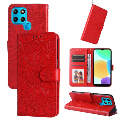 For Infinix Smart 6 Embossed Sunflower Leather Phone Case(Red) - Infinix Cases by buy2fix | Online Shopping UK | buy2fix