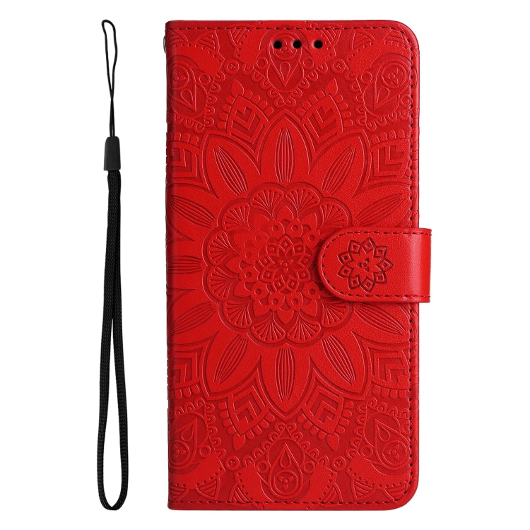 For Infinix Smart 6 Embossed Sunflower Leather Phone Case(Red) - Infinix Cases by buy2fix | Online Shopping UK | buy2fix