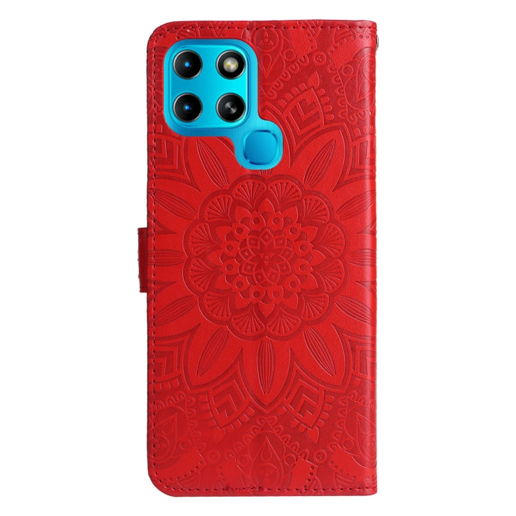 For Infinix Smart 6 Embossed Sunflower Leather Phone Case(Red) - Infinix Cases by buy2fix | Online Shopping UK | buy2fix