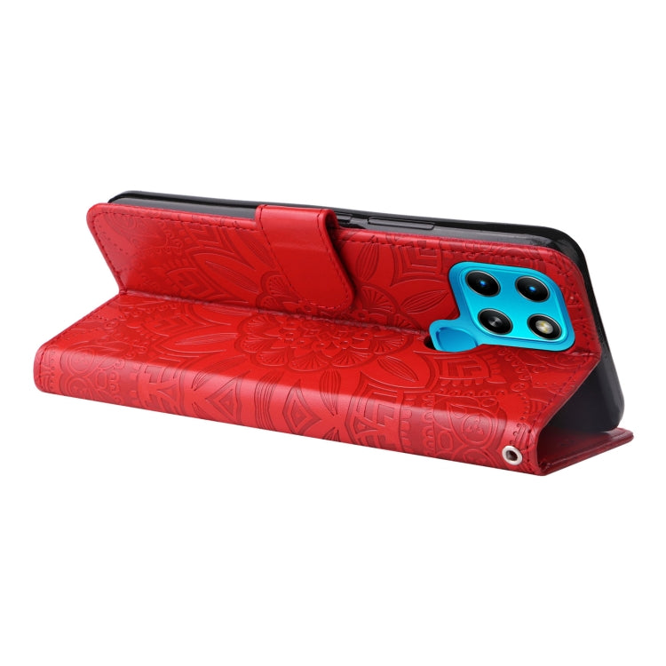 For Infinix Smart 6 Embossed Sunflower Leather Phone Case(Red) - Infinix Cases by buy2fix | Online Shopping UK | buy2fix