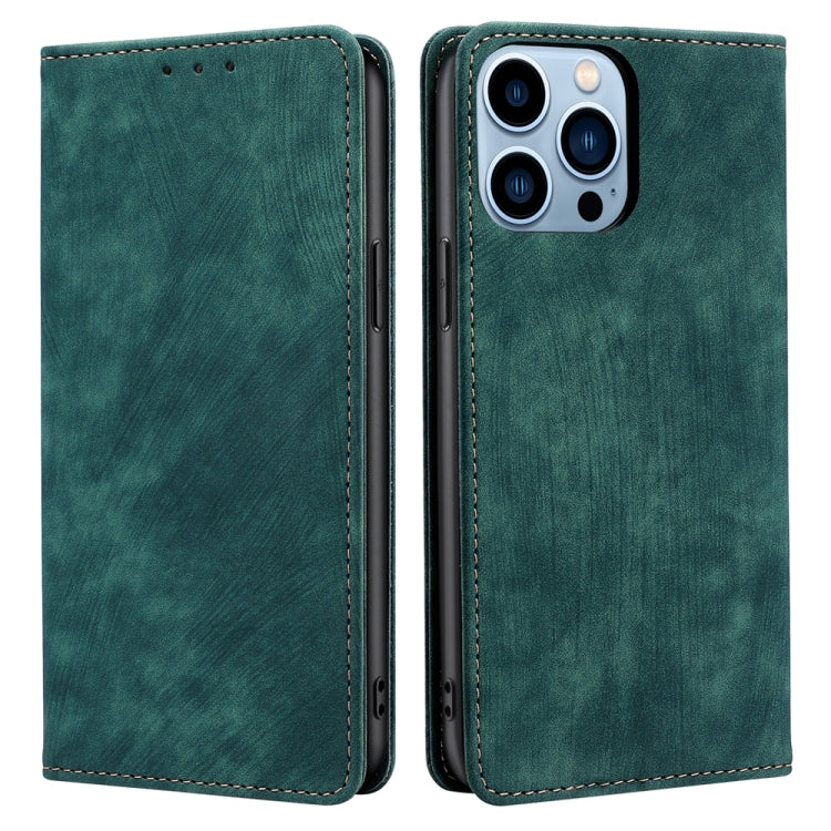 For iPhone 13 Pro Max RFID Anti-theft Brush Magnetic Leather Phone Case (Green) - iPhone 13 Pro Max Cases by buy2fix | Online Shopping UK | buy2fix