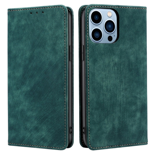 For iPhone 13 Pro Max RFID Anti-theft Brush Magnetic Leather Phone Case (Green) - iPhone 13 Pro Max Cases by buy2fix | Online Shopping UK | buy2fix