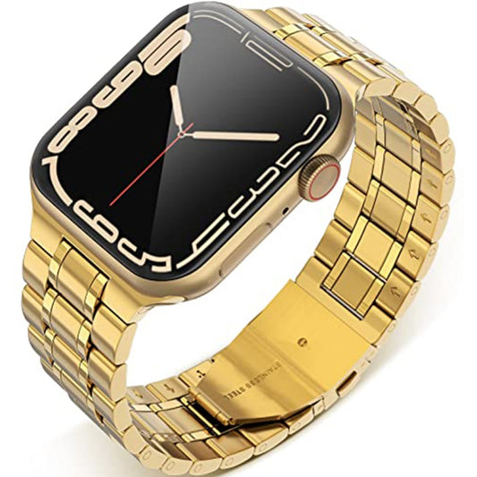 5-bead Stainless Steel Watch Band For Apple Watch Series 9&8&7 41mm / SE 3&SE 2&6&SE&5&4 40mm / 3&2&1 38mm(Gold) - Watch Bands by buy2fix | Online Shopping UK | buy2fix