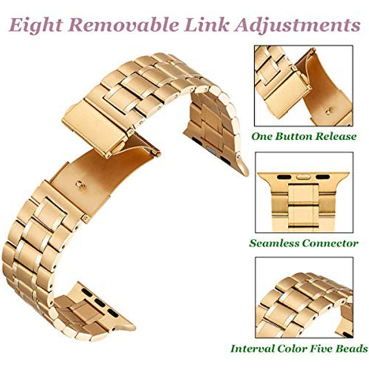 5-bead Stainless Steel Watch Band For Apple Watch Series 9&8&7 41mm / SE 3&SE 2&6&SE&5&4 40mm / 3&2&1 38mm(Gold) - Watch Bands by buy2fix | Online Shopping UK | buy2fix