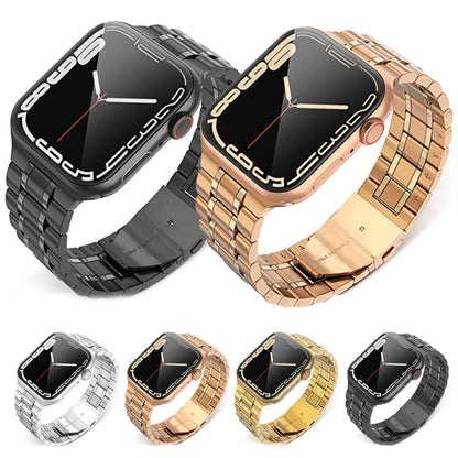5-bead Stainless Steel Watch Band For Apple Watch Series 9&8&7 41mm / SE 3&SE 2&6&SE&5&4 40mm / 3&2&1 38mm(Gold) - Watch Bands by buy2fix | Online Shopping UK | buy2fix