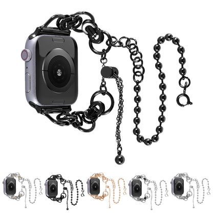 Double Chain 2-bead Stainless Steel Watch Band For Apple Watch Series 9&8&7 41mm / SE 3&SE 2&6&SE&5&4 40mm / 3&2&1 38mm(Rose Gold) by buy2fix