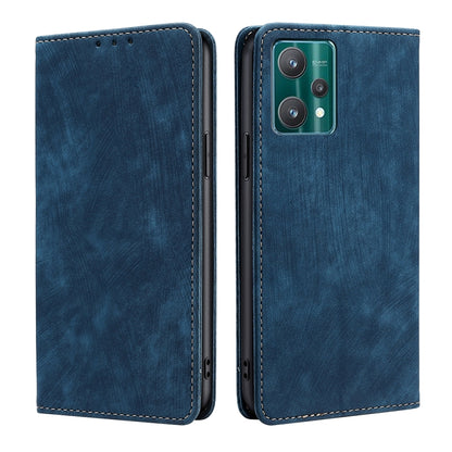 For Realme 9 Pro/V25/Q5 5G RFID Anti-theft Brush Magnetic Leather Phone Case(Blue) - Realme Cases by buy2fix | Online Shopping UK | buy2fix