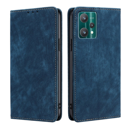 For Realme 9 Pro/V25/Q5 5G RFID Anti-theft Brush Magnetic Leather Phone Case(Blue) - Realme Cases by buy2fix | Online Shopping UK | buy2fix