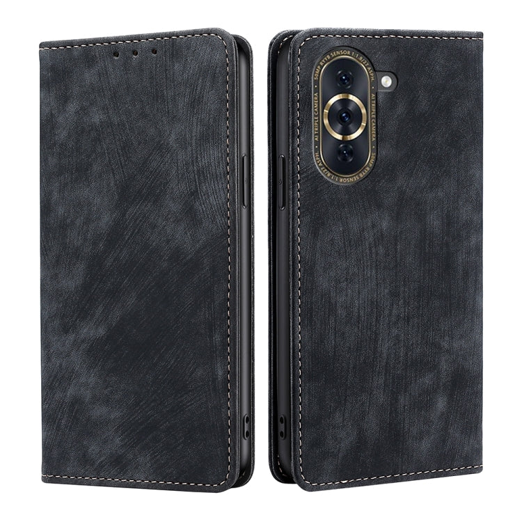 For Huawei Nova 10 Pro RFID Anti-theft Brush Magnetic Leather Phone Case(Black) - Huawei Cases by buy2fix | Online Shopping UK | buy2fix